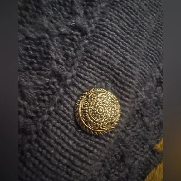 Lemon Grass Vintage Navy Blue Cardigan Floral Embroidery Women’s Medium Romantic - Picture 7 of 7